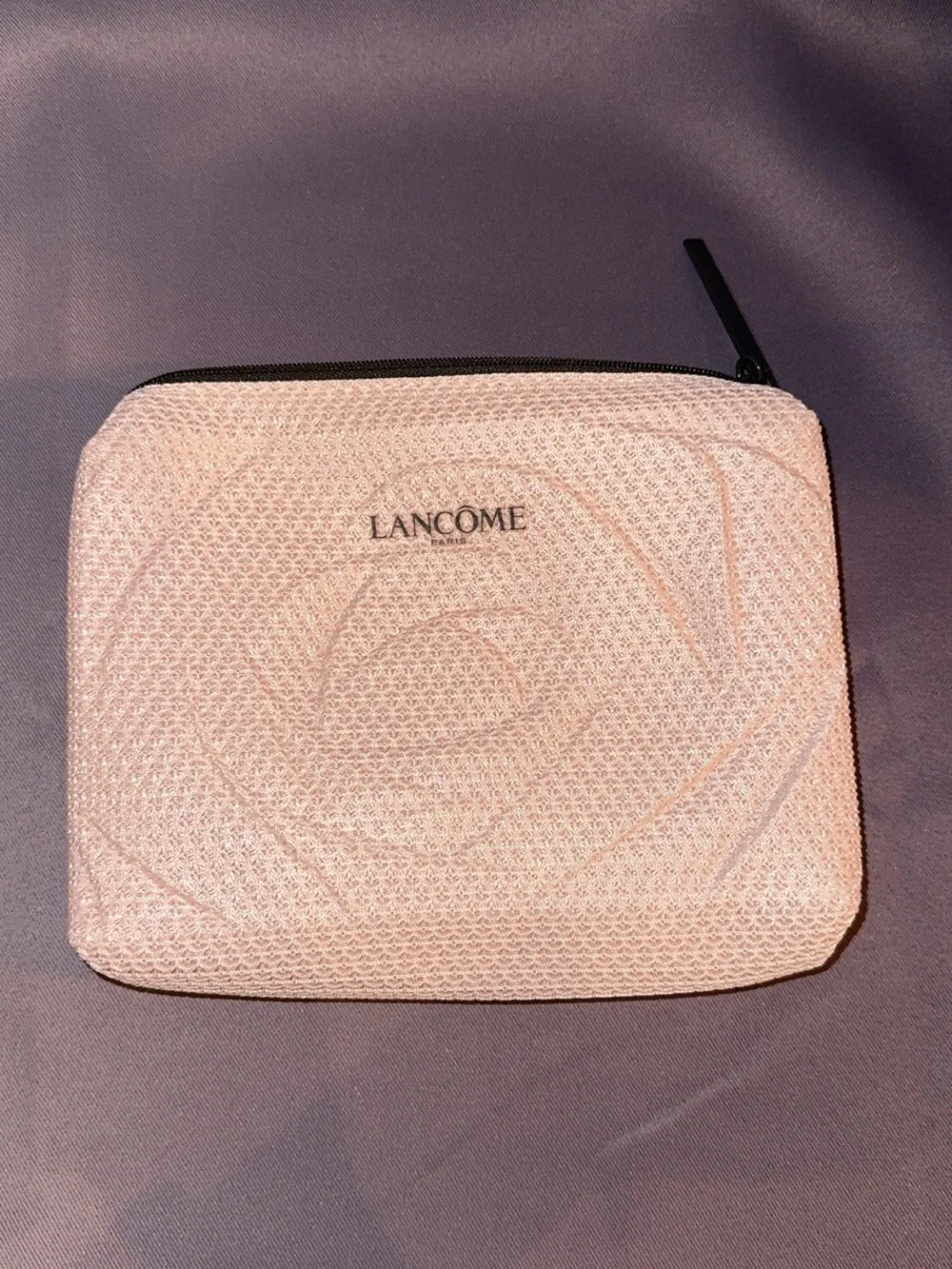 Lancôme Blush Pink Textured Rose Makeup Pouch with Black Trim